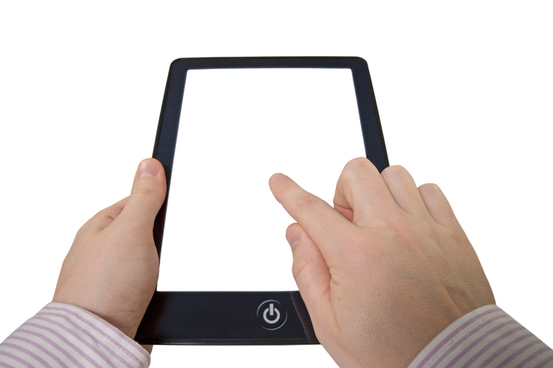 Via Clip Art: businessman holding touchpad computer with blank screen