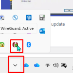 Screenshot of the open system tray in the task bar with the Wireguard icon selected.